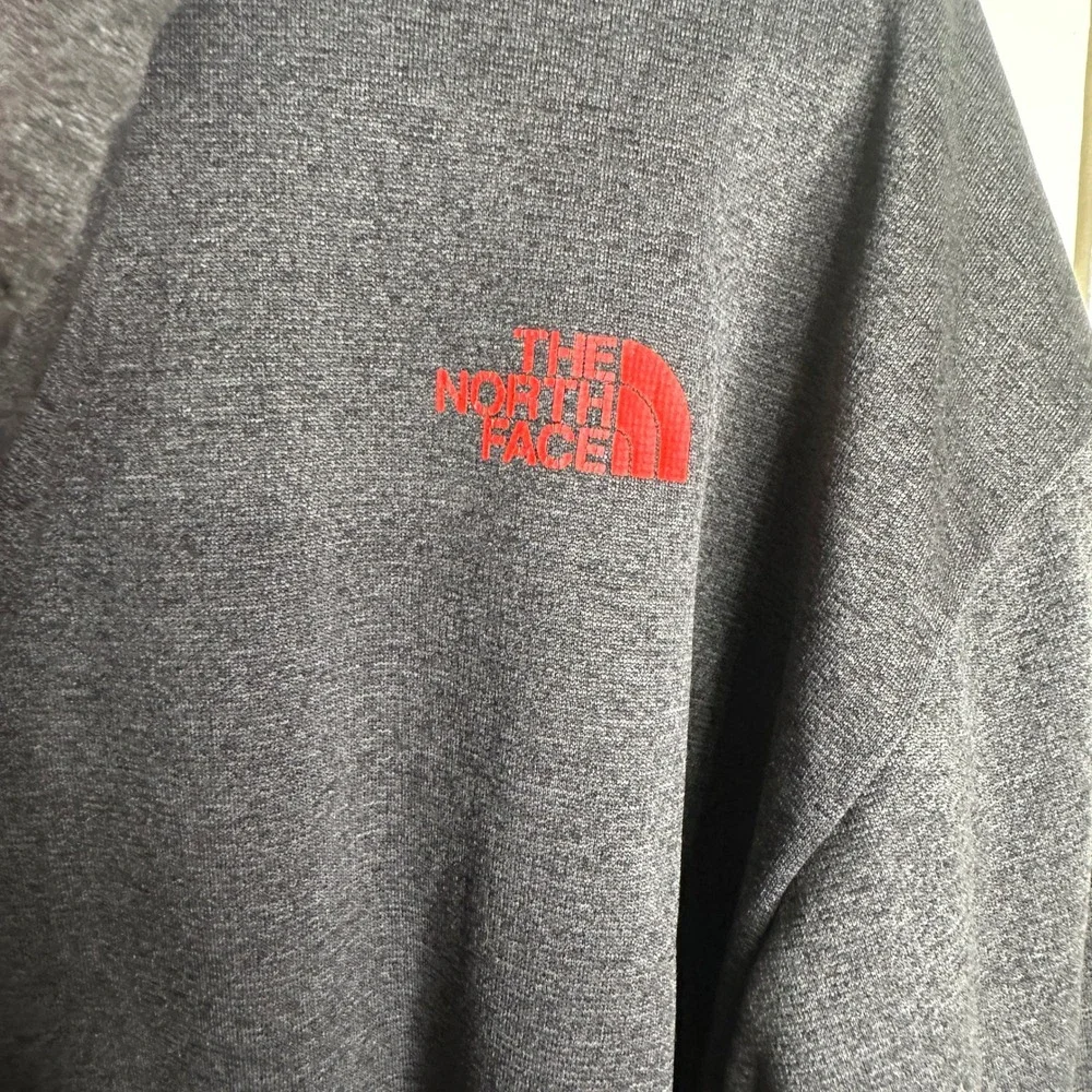 The North Face Mens XL Grey Red Logo Pullover Fleece Hoodie Sweatshirt READ
